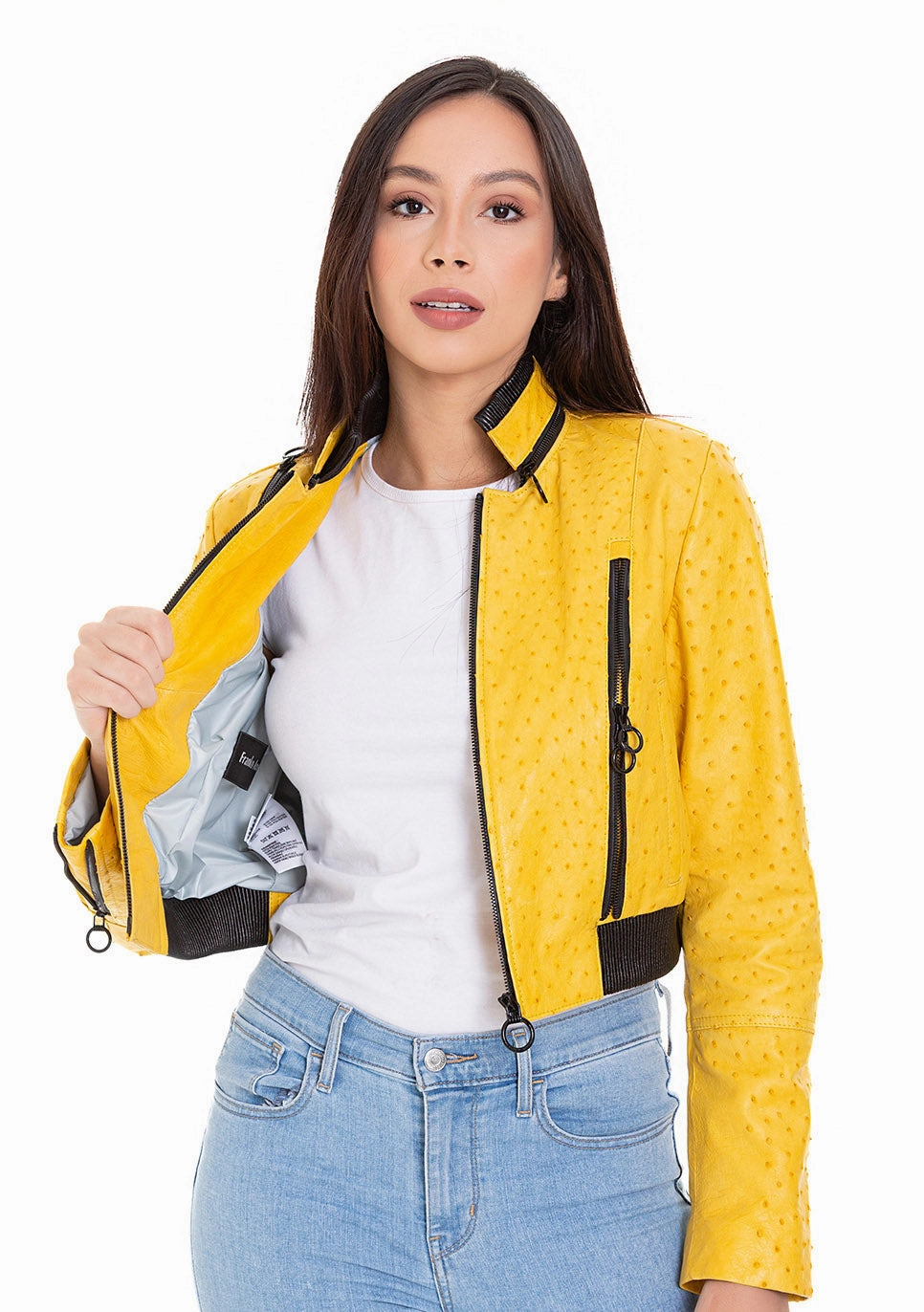 Comly Yellow Ostrich Leather Women Jacket Custom Jackets Small Business