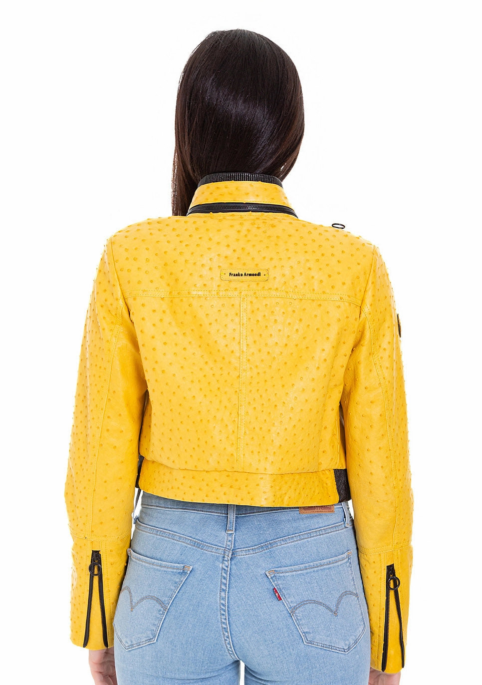 Comly Yellow Ostrich Leather Women Jacket Fendi Jackets