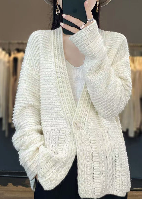 Women White V Neck Button Woolen Cable Knit Coats Spring YW021 Soia & Kyo Coats