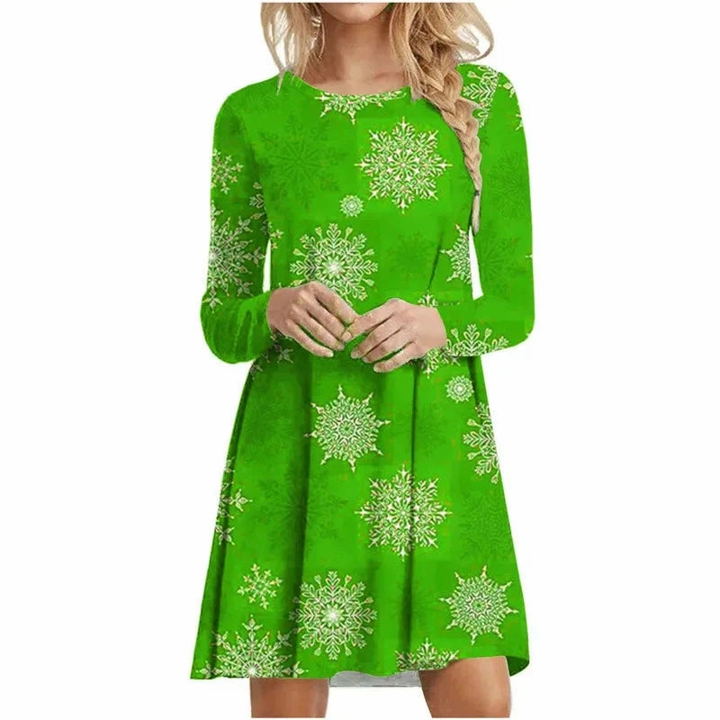 Snowflake Print Long Sleeve Mini Dress