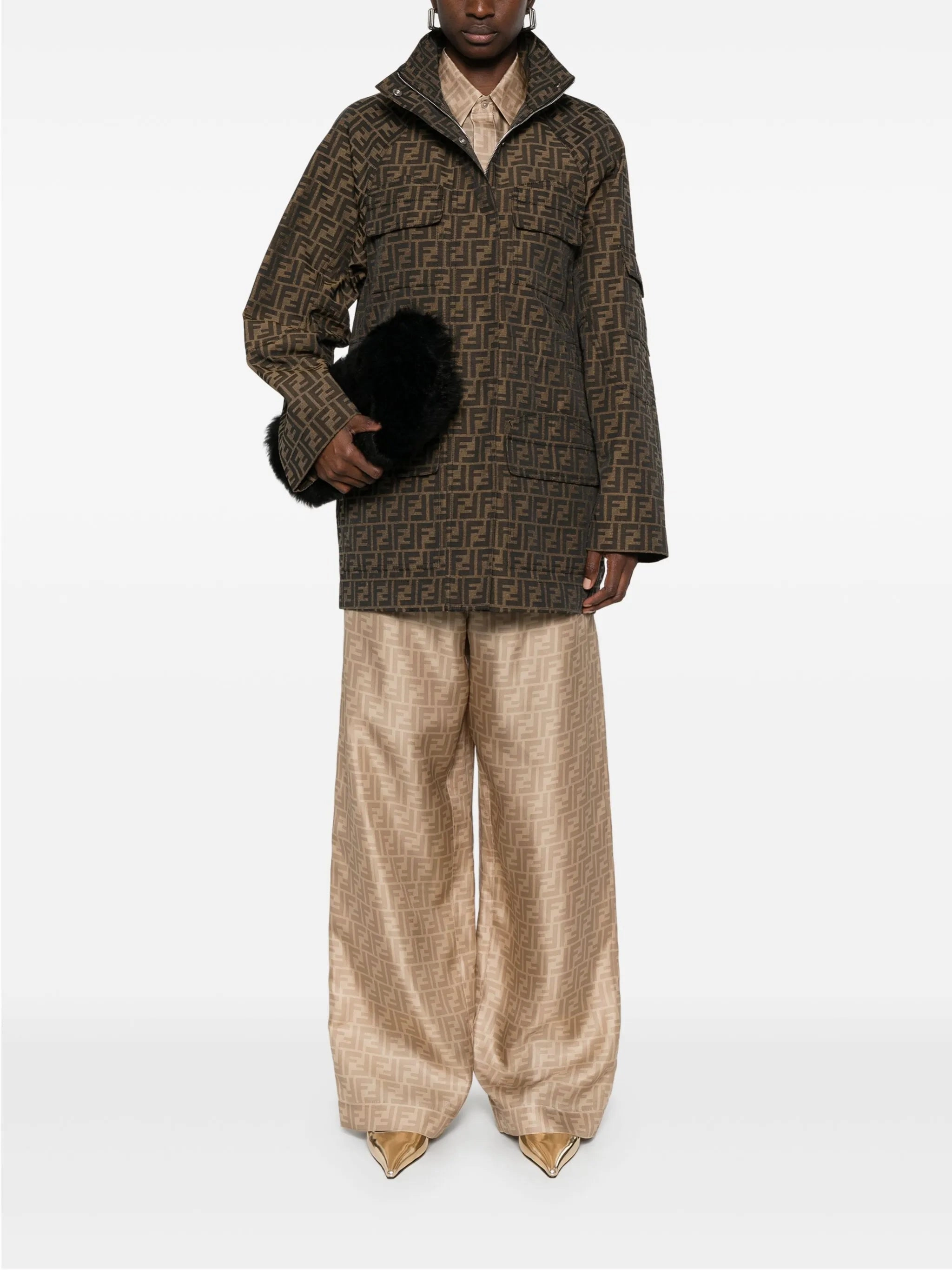 FF canvas short coat Coats With Hooded Fur