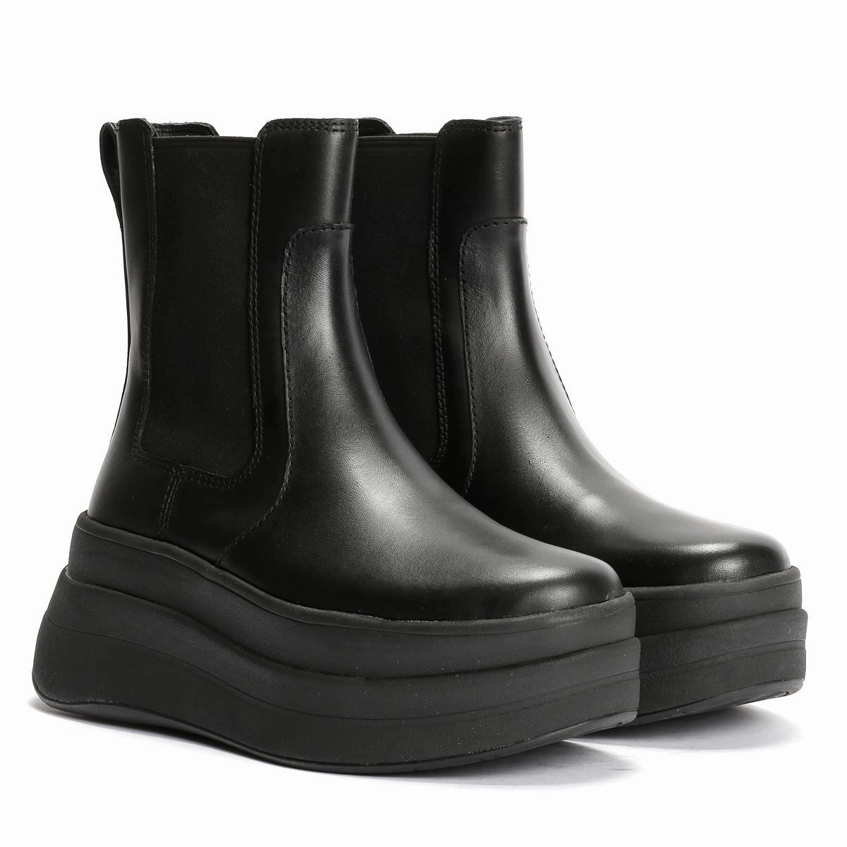 FitFlop F-Mode Leather Women's Black Boots Chelsea Boots Gefüttert