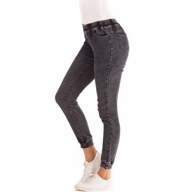 Entire Studio Cargo Pants Jeans for Women Mom Jeans Mid Waist Jeans Woman High Elastic Plus Size Stretch Jeans Female Washed Denim Skinny Pencil Pants#B
