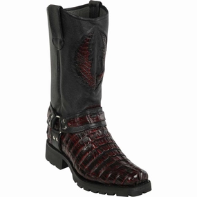 Men's Los Altos Caiman Tail Skin Biker Boots - Black Cherry Tall Winter Snow Boots