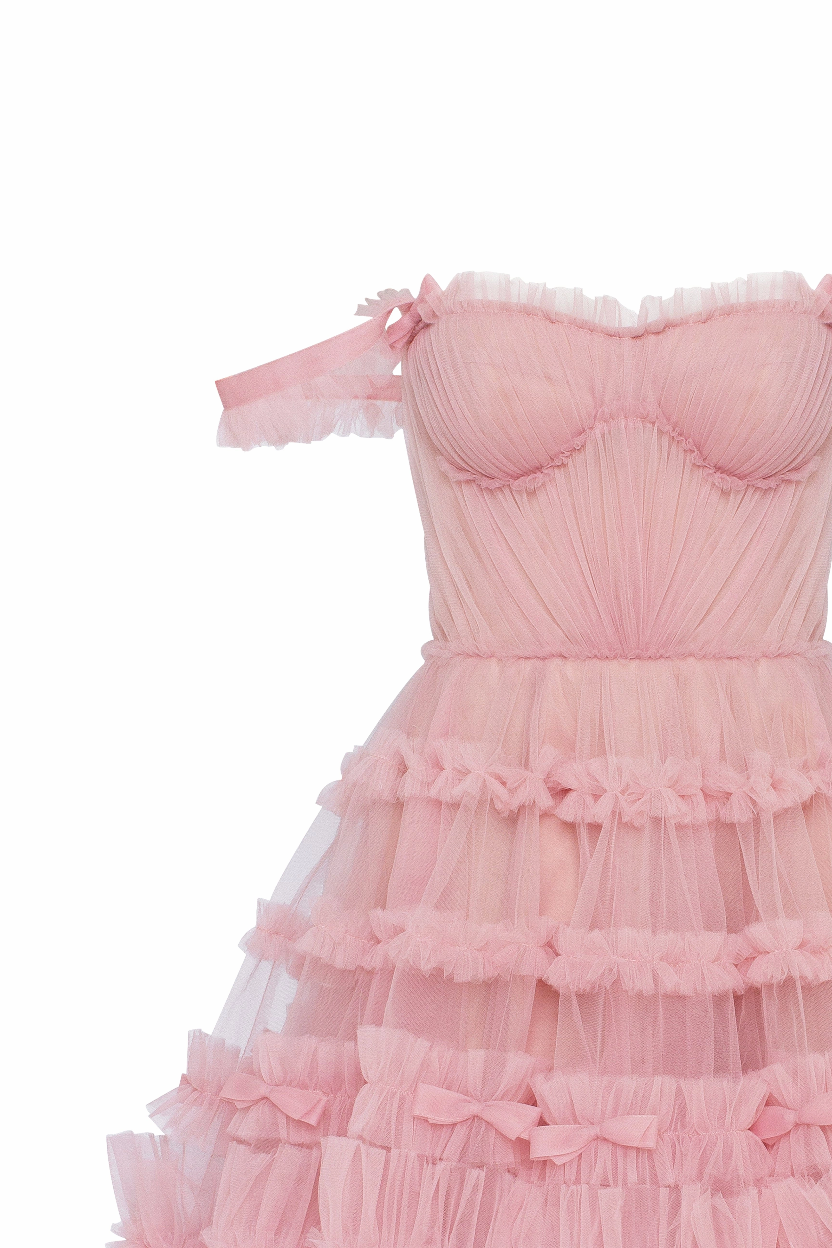 Bridgerton Wedding Dress Flirty ruffled tulle mini dress in misty rose, Glow-Up