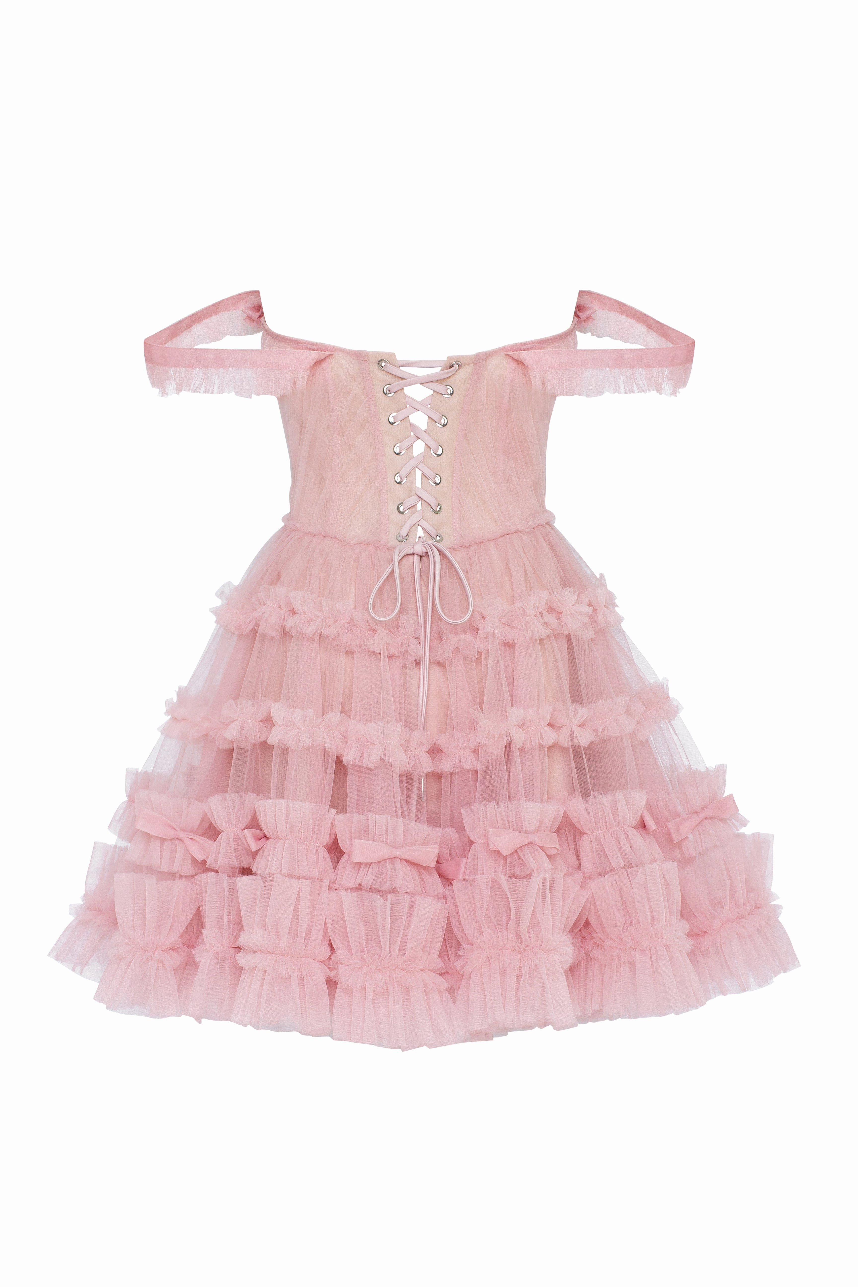 Satin Mermaid Wedding Dress Flirty ruffled tulle mini dress in misty rose, Glow-Up
