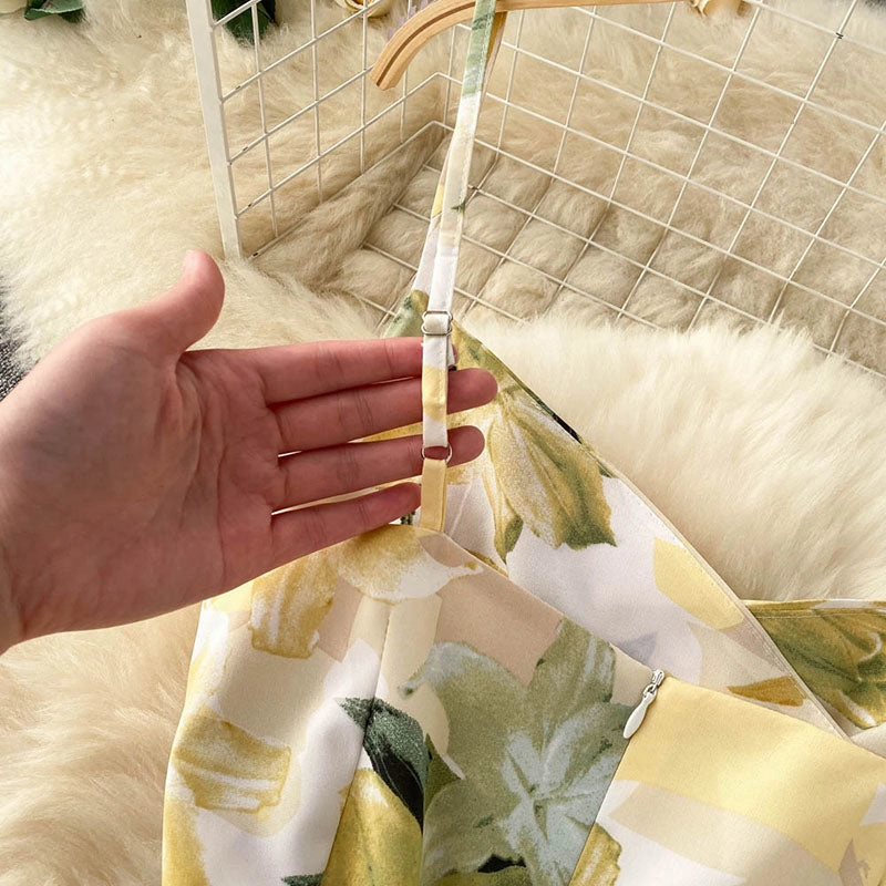 Midi Dress For Engagement Photos Floral Spaghetti Strap Back Zipper Midi Dress