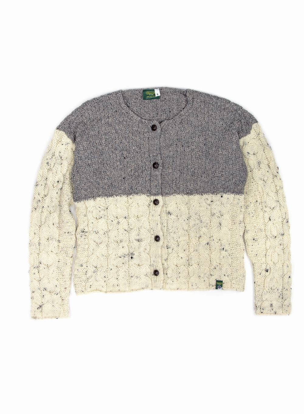 Florence Short Two-Tone British Wool Aran Cardigan Saint Knitwear Uk
