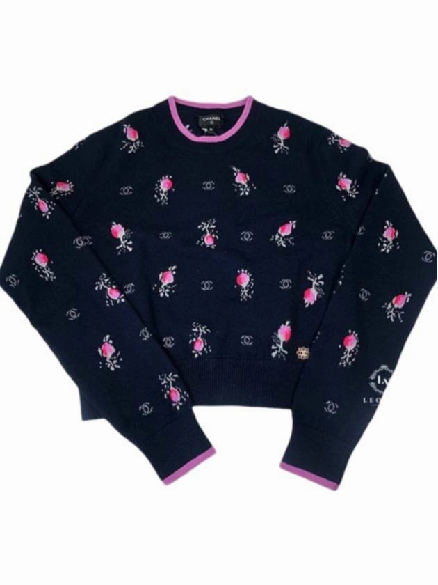 Flower CC Logo Cashmere Knit Top Navy Blue Chanel New In Knitwear