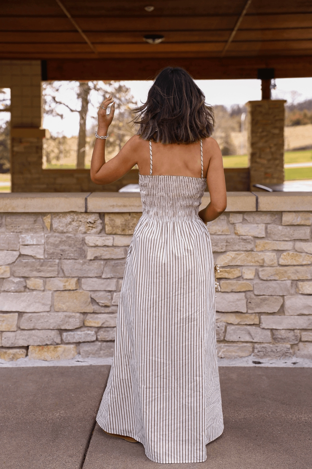 Floral Maxi Dress With Cap Sleeves Shannon Taupe and White Striped Ruched Maxi Dress
