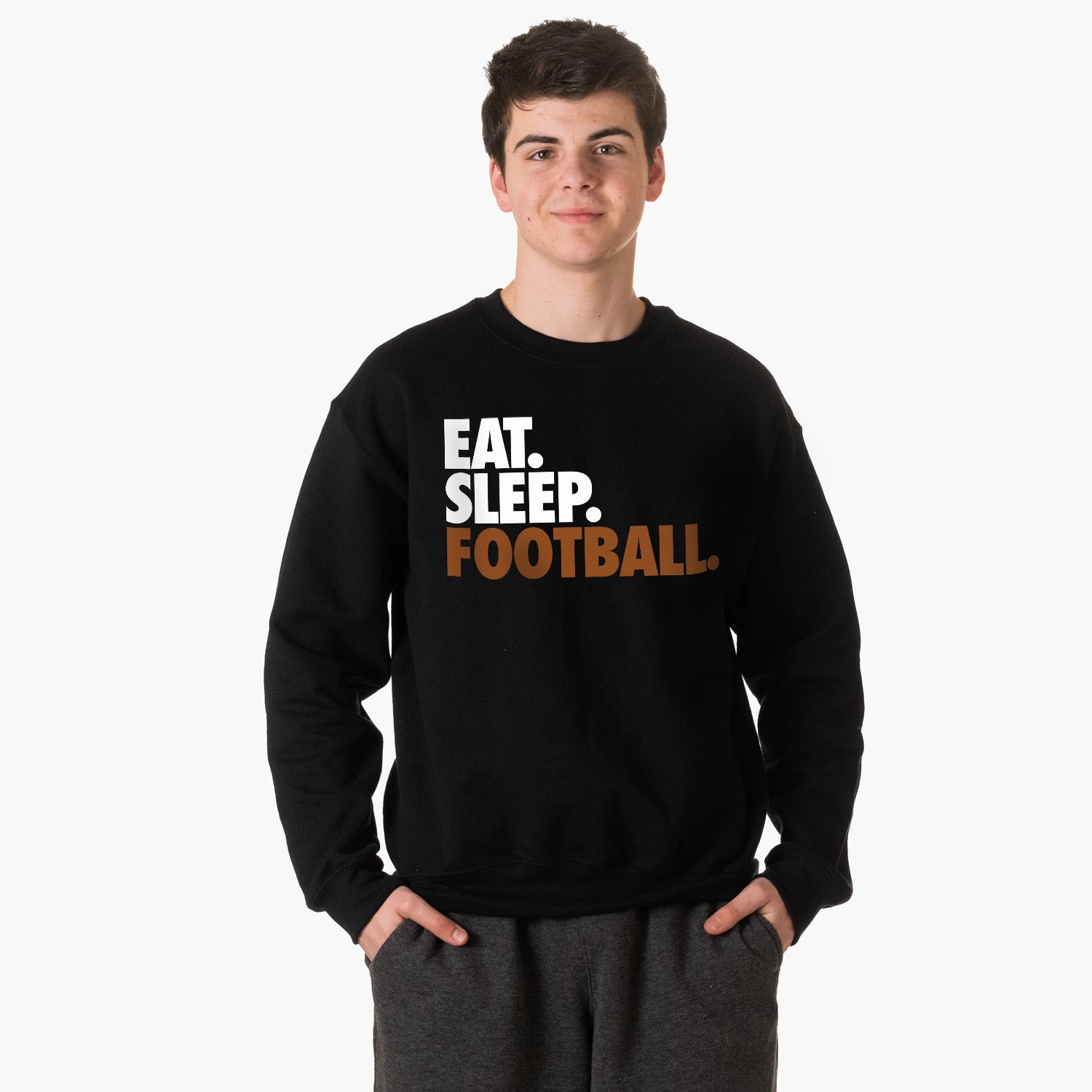 Football Crewneck Sweatshirt - Eat Sleep Football (Bold Text) Bulk Work Sweatshirts