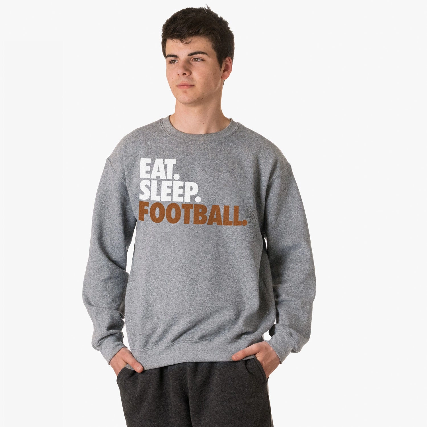 Football Crewneck Sweatshirt - Eat Sleep Football (Bold Text) Fresno State Sweatshirts