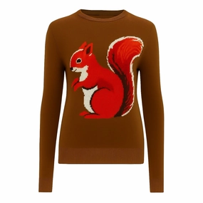 Knitwear Sustainable Women's brown vintage jacquard squirrel knitwear