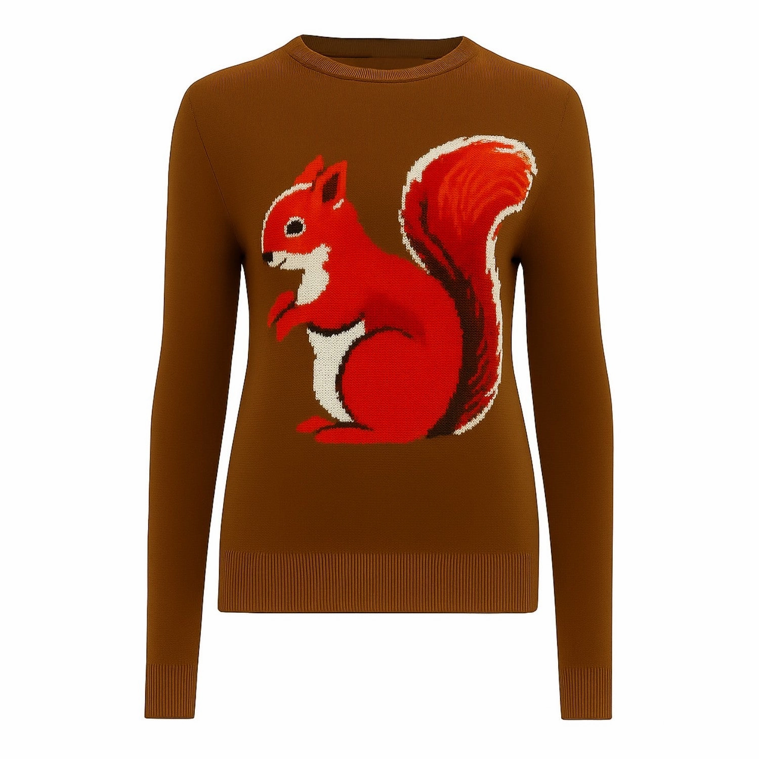 Women's brown vintage jacquard squirrel knitwear Tropical Knitwear