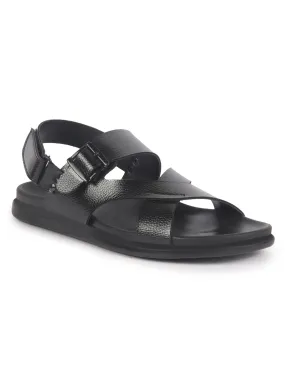 Shoes With Sandals Men Black Open Toe Hook & Loop Adjustable Strap Criss Cross Dress Slip On Sandals|Non Skid Sole Slippers|PU PAD Insole