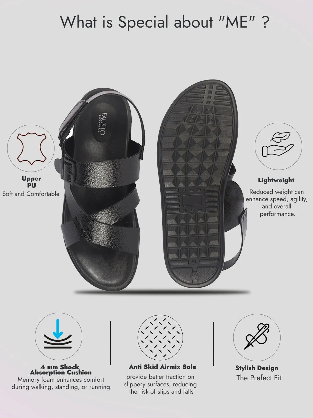 Sandals In St Lucia Men Black Open Toe Hook & Loop Adjustable Strap Criss Cross Dress Slip On Sandals|Non Skid Sole Slippers|PU PAD Insole