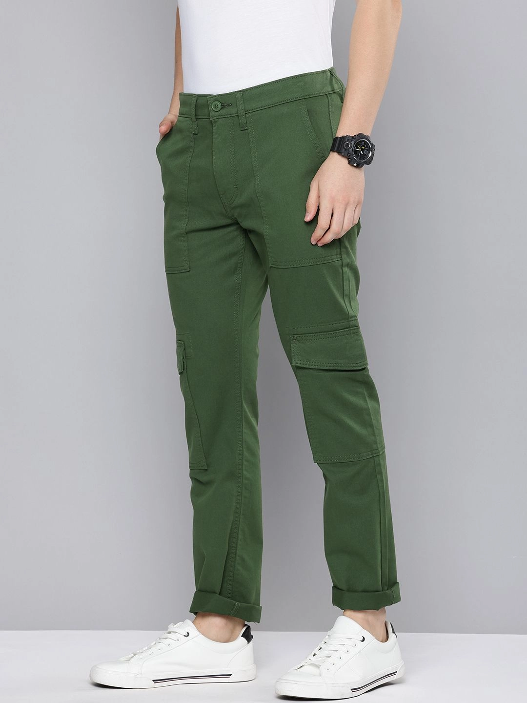 Soft Cotton Cargo Pants Men's 511 Slim Fit Olive Cargo Trousers