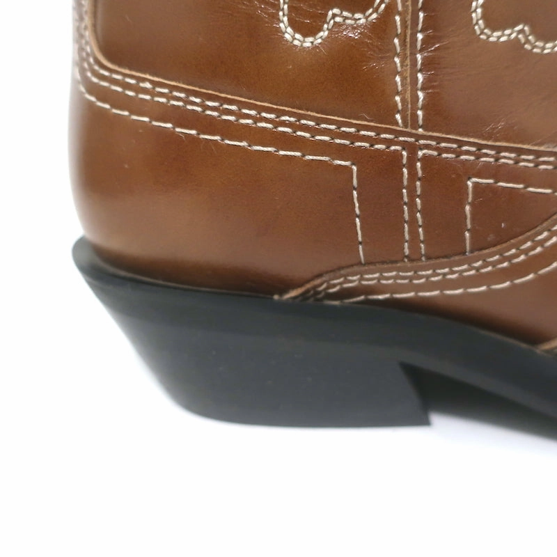GANNI Embroidered Western Boots Brown Leather Size 39 Dog Rain Boots