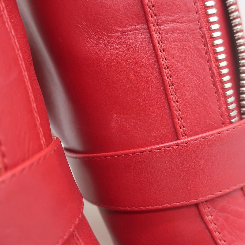 Gianvito Rossi Zip-Front Buckled Ankle Boots Red Leather Size 36.5 Most Comfortable Hiking Boots