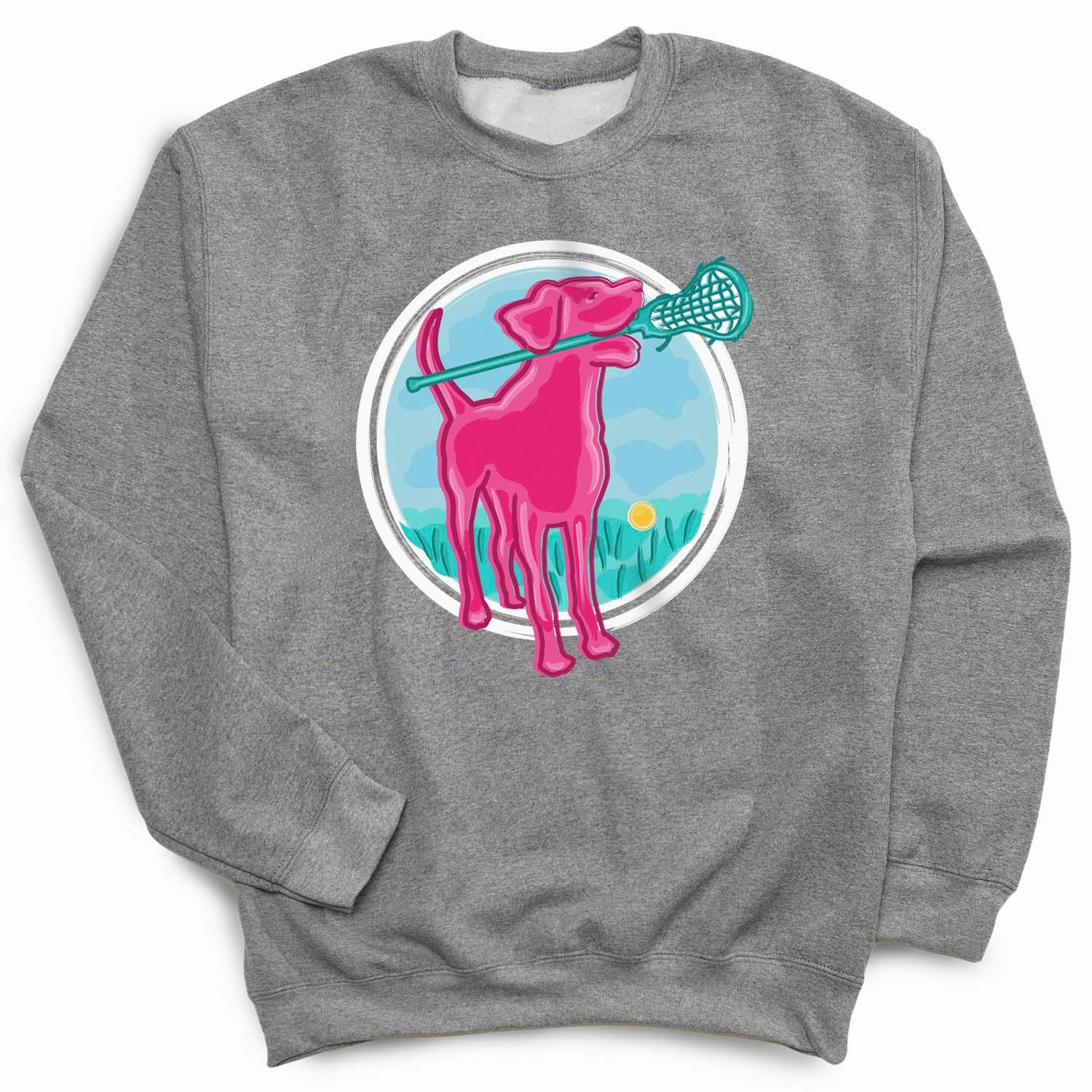 Girls Lacrosse Crewneck Sweatshirt - Lacrosse Dog with Girl Stick Chicago Cubs Sweatshirts Hoodies