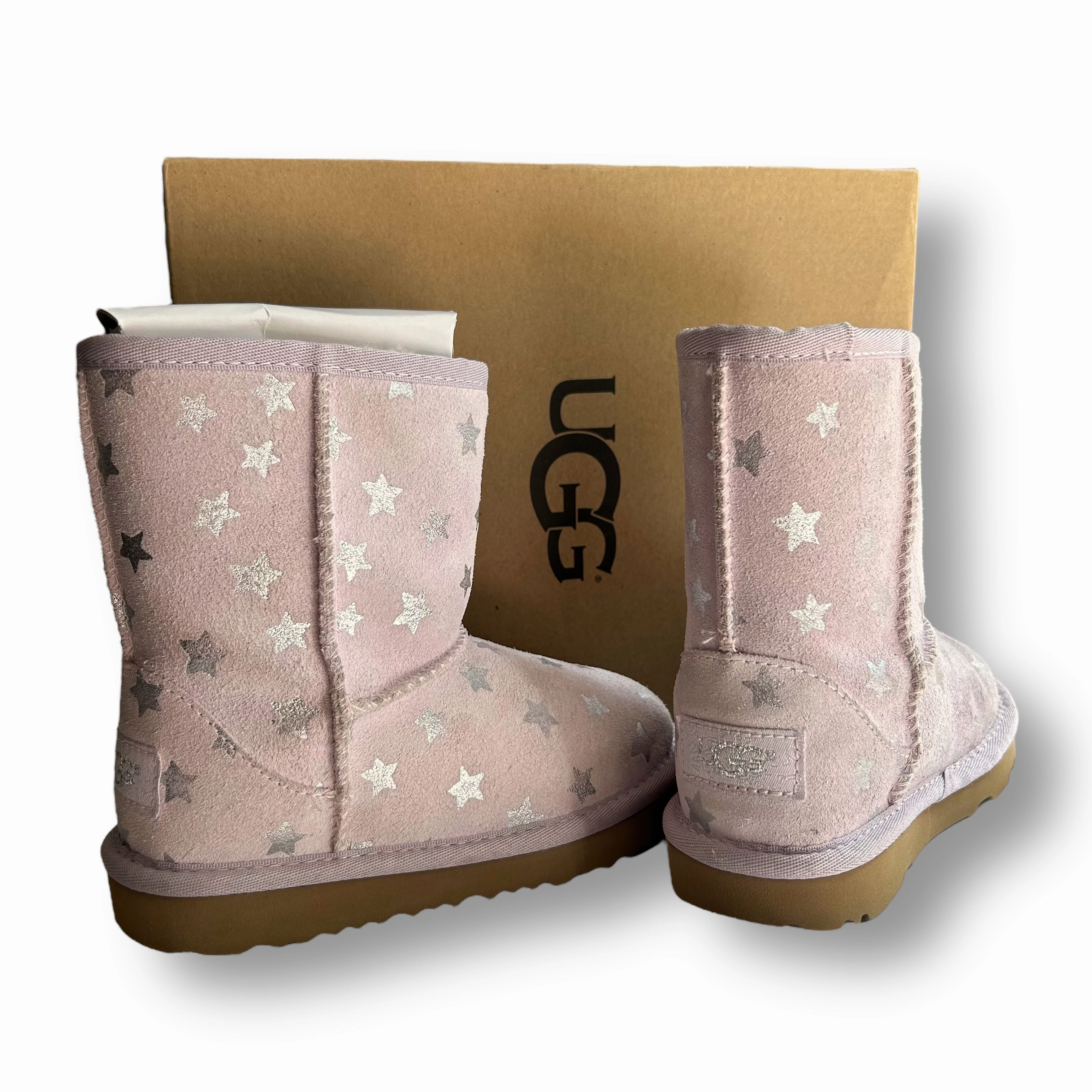 Girls UGG Boots Size 10 Classic II Short Stars Sheepskin Boots Snakeskin Western Boots