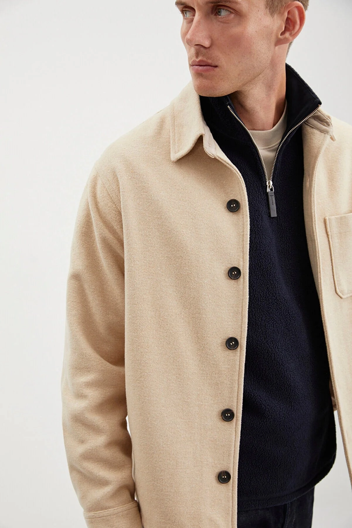 Grimelange Men's Beige Regular Fit Thick Stitching Fabric Jacket Vintage 49er Jackets