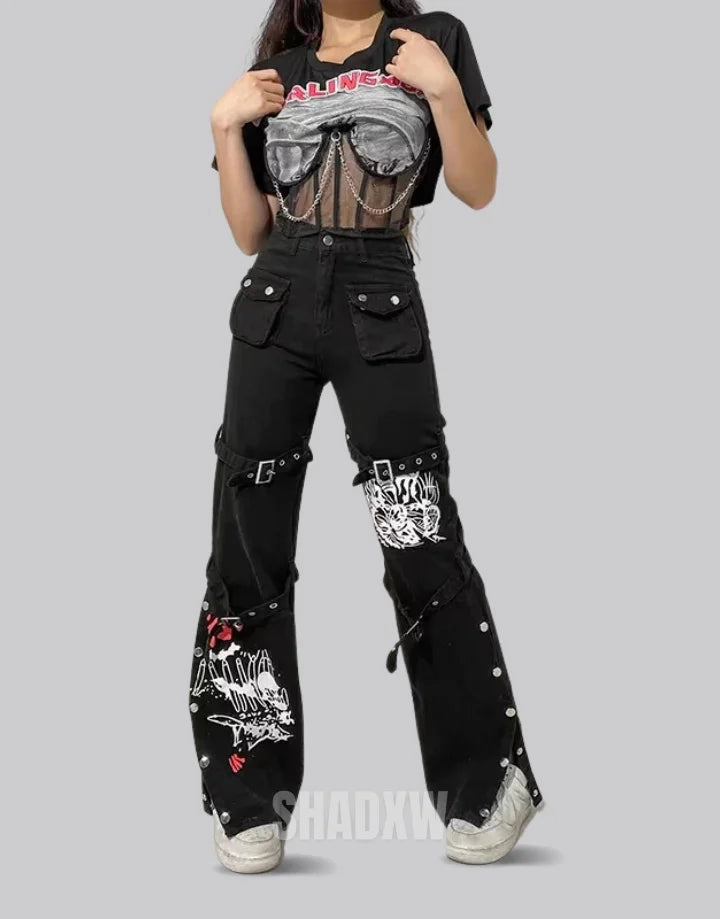 Yellow Cargo Pants Goth Cargo Pants Womens