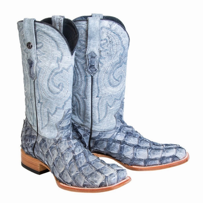Custom Made Cowgirl Boots Men's Genuine Monster Fish Square Toe Boots Chocolate