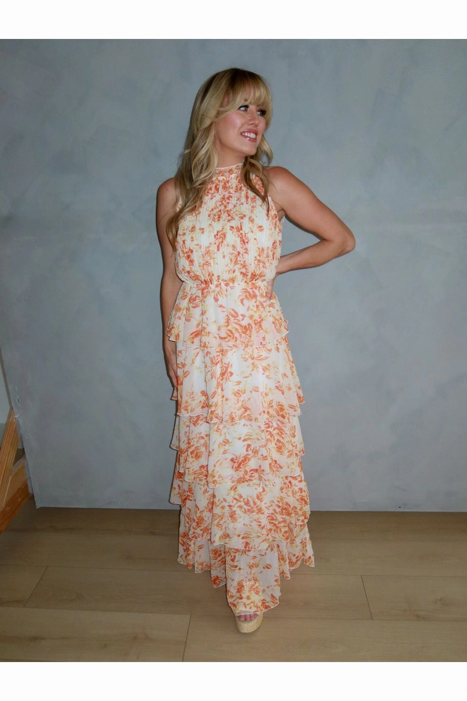 Mari Tiered Dress Pleated Bust Maxi Dress