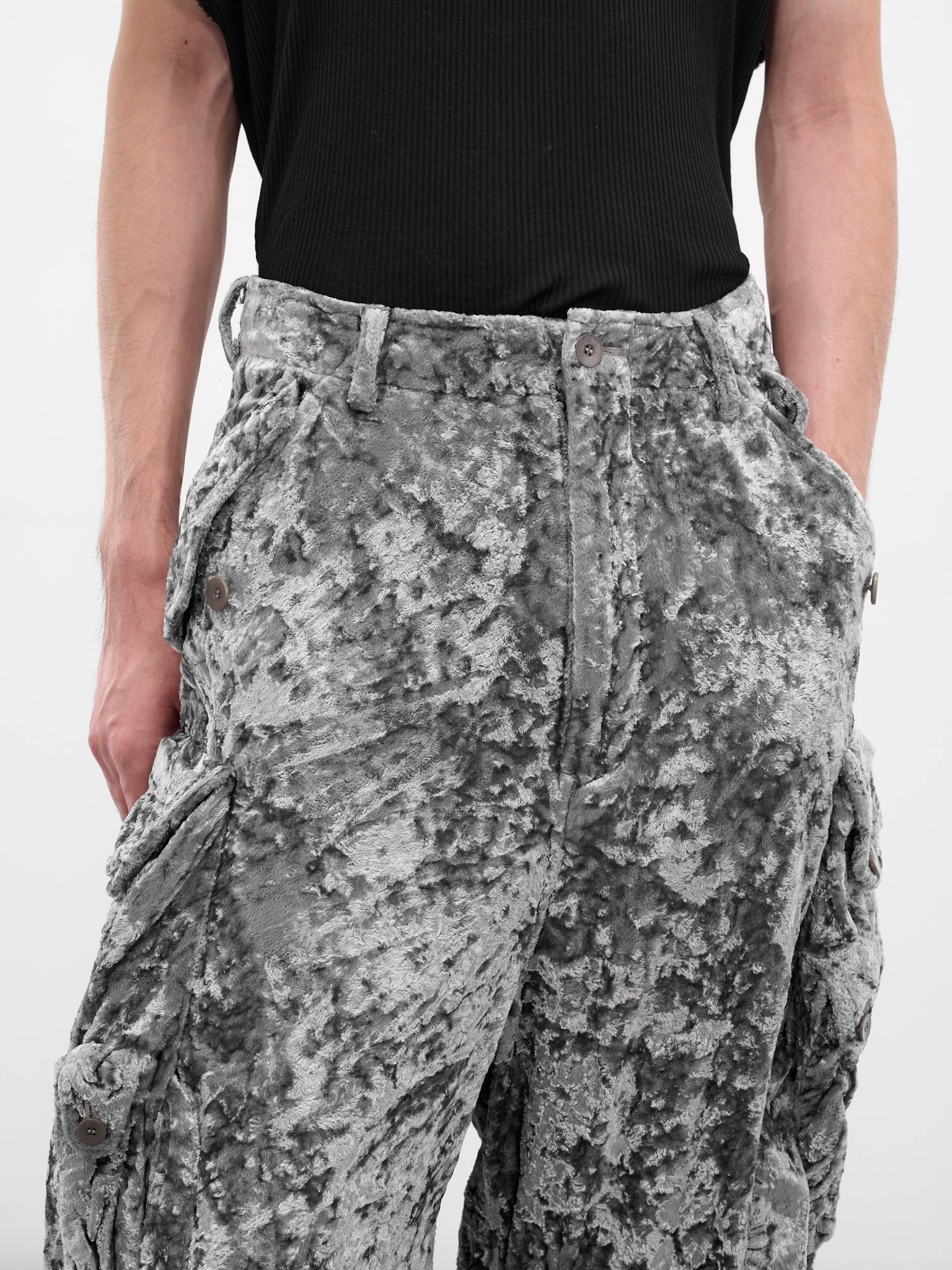 Gray Crushed Velvet Cargo Pants (917PAM8-GRAY) Dressing Cargo Pants