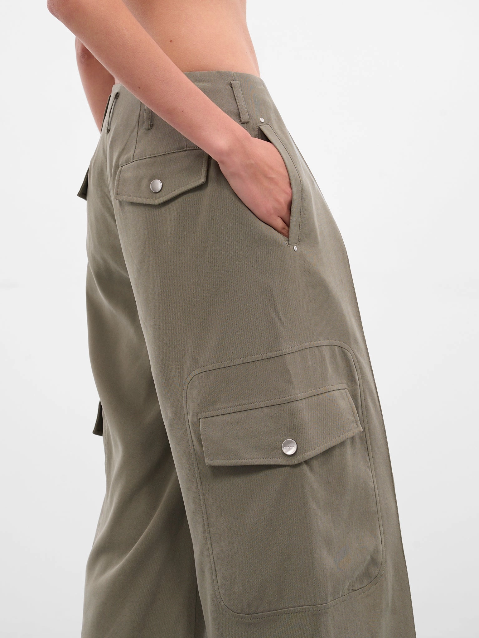 Cargo Pants Ankle Cuff Gray Tailored Wide Cargo Pants (PT05C2GR570-GR570-BEAN-PASTE)