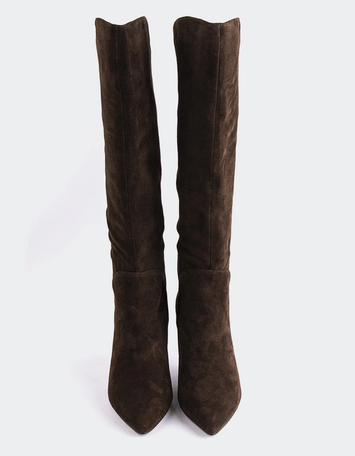 Belforte Brown Suede Knee High Cowboy Boots