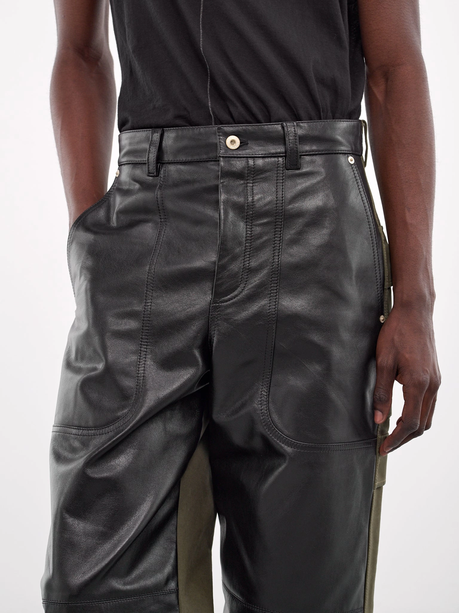 Nappa & Cotton Hybrid Cargo Trousers (H526Y04WFF-BLACK-KHAKI) Cargo Pants With Ankle Cuffs