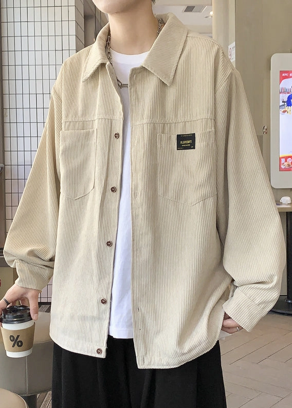 Kid Rain Coats Grey Button Coats Coat Oversized Pockets Men Classy Corduroy