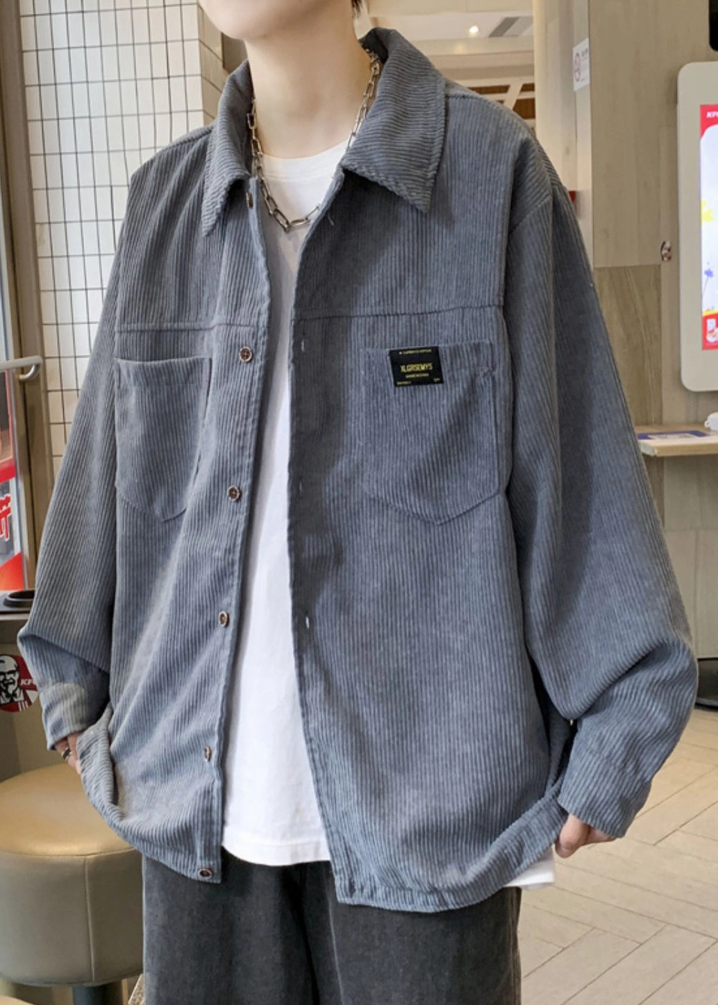 Childrens Fleece Lined Coats Grey Button Coats Coat Oversized Pockets Men Classy Corduroy