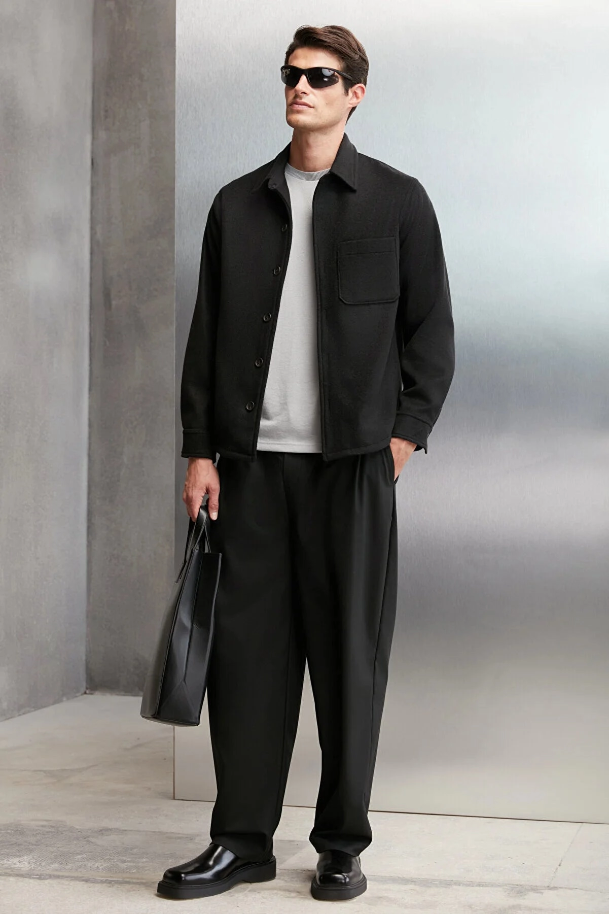 Aviator Bomber Jackets Grimelange Men's Black Regular Fit Thick Stitching Fabric Jacket