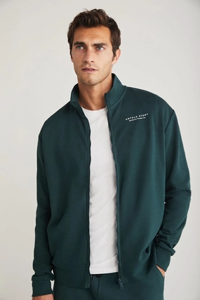 Custom Leather Motorcycle Jackets Grimelange Men's Dark Green Zippered Printed Daily Jacket