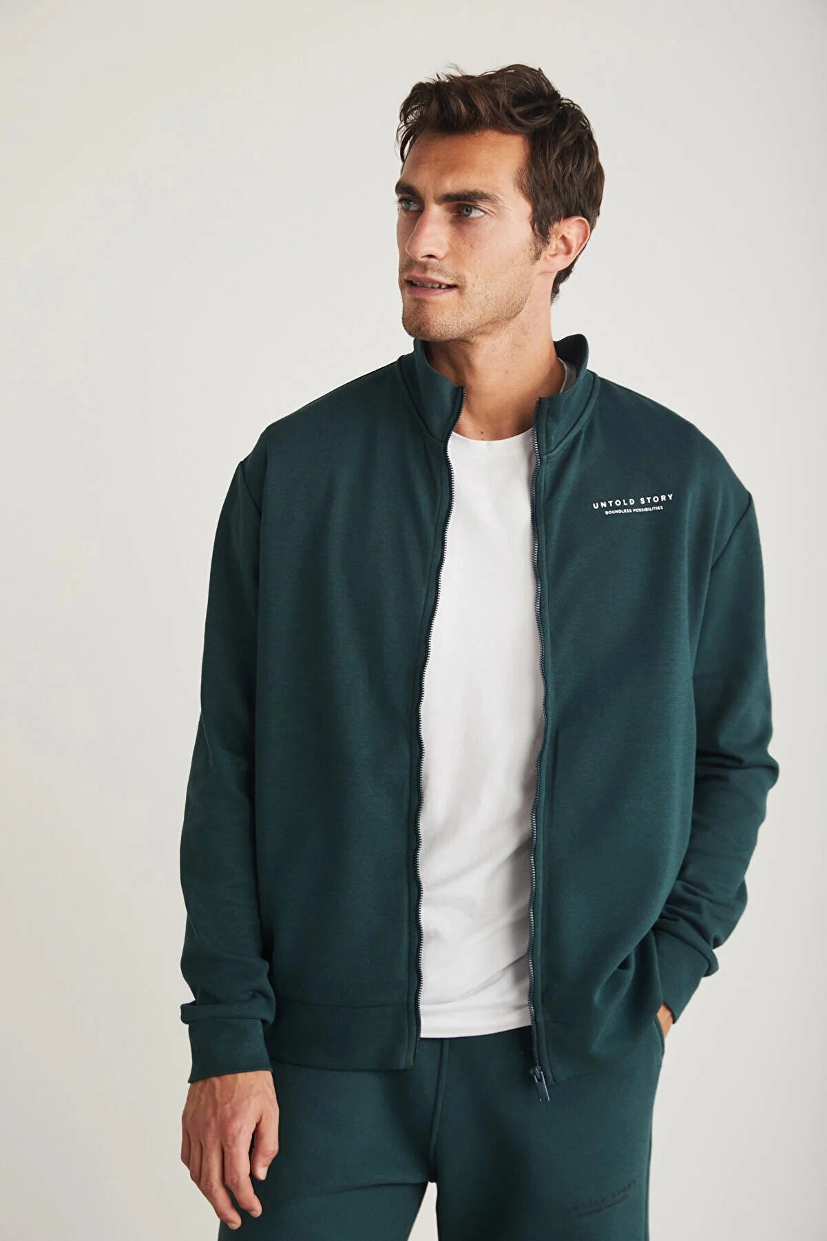 Grimelange Men's Dark Green Zippered Printed Daily Jacket Greyhound Jackets