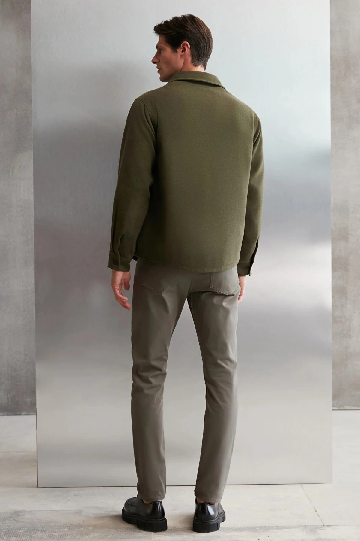 Grimelange Men's Khaki Regular Fit Thick Stitching Fabric Jacket Copper Bullet Jackets