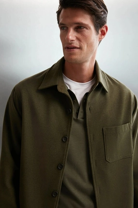 Coats Jackets Sale Grimelange Men's Khaki Regular Fit Thick Stitching Fabric Jacket