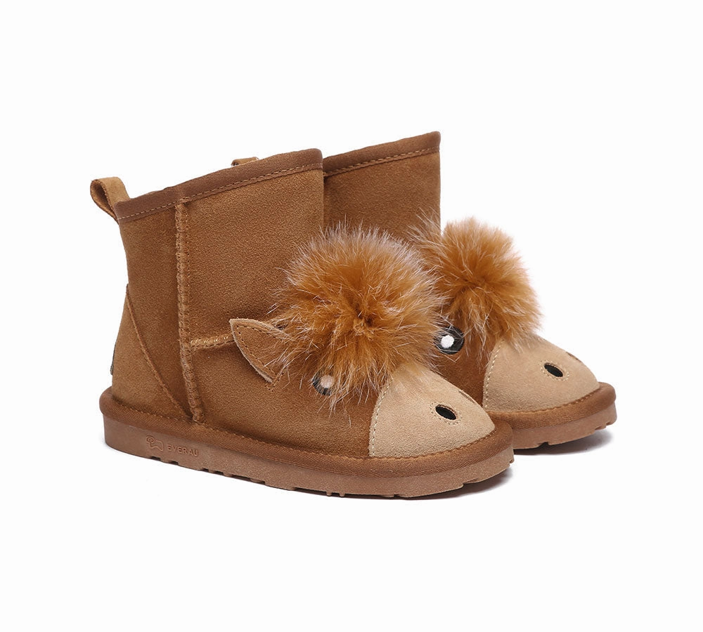 EVERAU UGG Boots Kids Sheepskin Wool Pony Kids Plus Fake Leather Boots