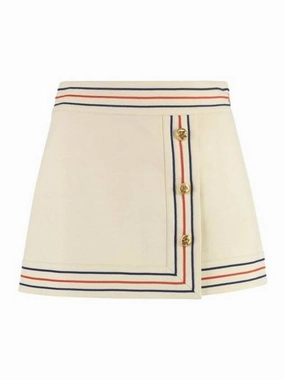 Gucci Cotton Linen Short A-Line Skirt Ivory Tartan Skirt