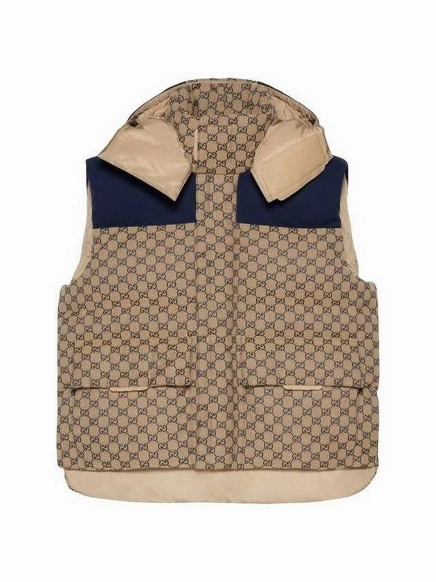 Coats For Curvy Women Gucci GG Canvas Down Vest With Detachable Hood Beige Blue