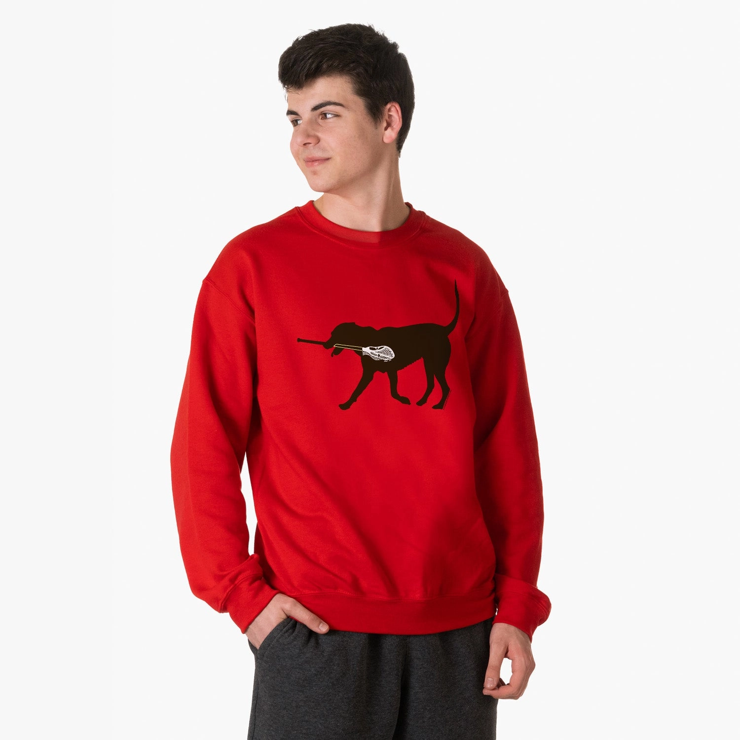 Retro Sweatshirts Guys Lacrosse Crewneck Sweatshirt - Max The LAX Dog