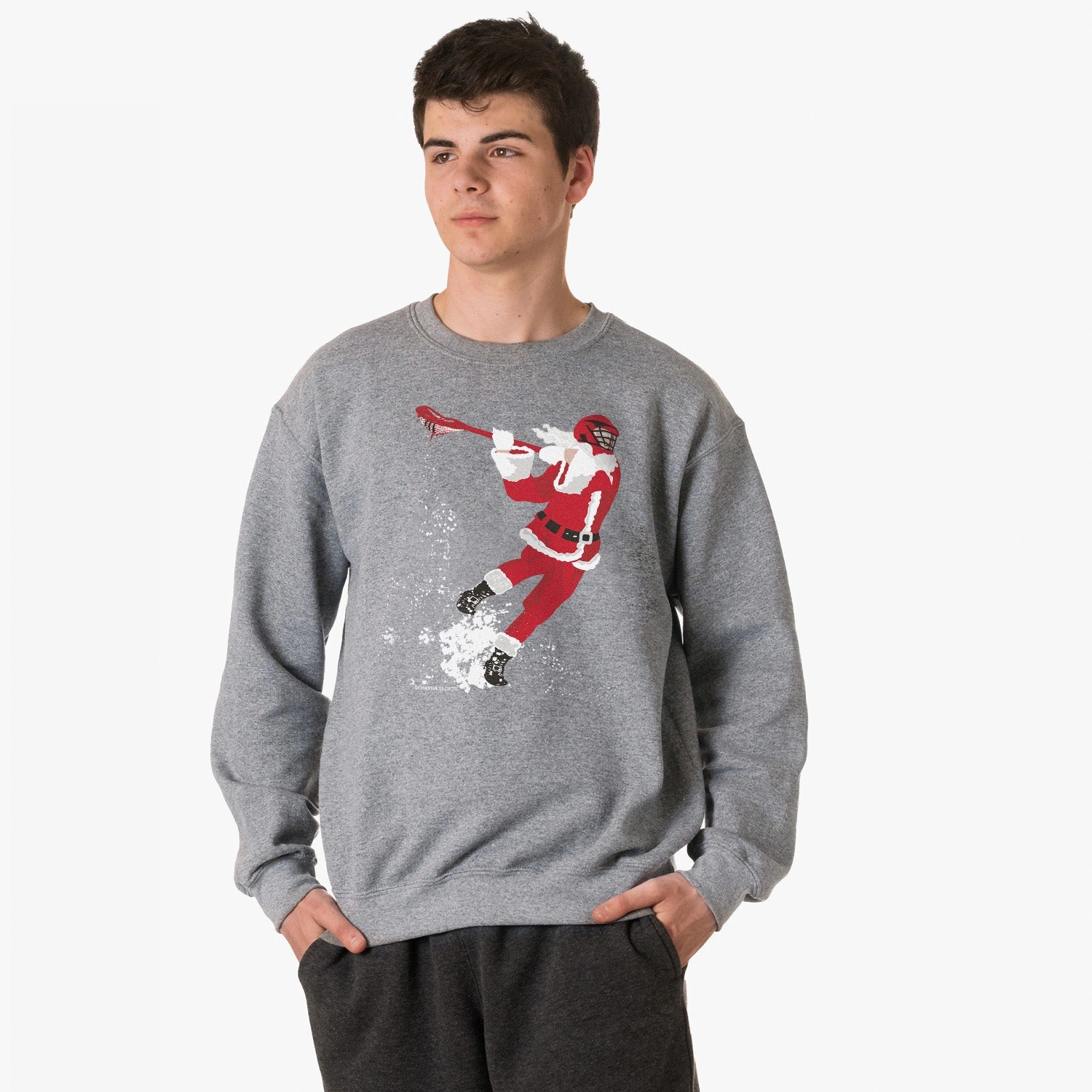 Rave Sweatshirts Guys Lacrosse Crewneck Sweatshirt - Santa Laxer