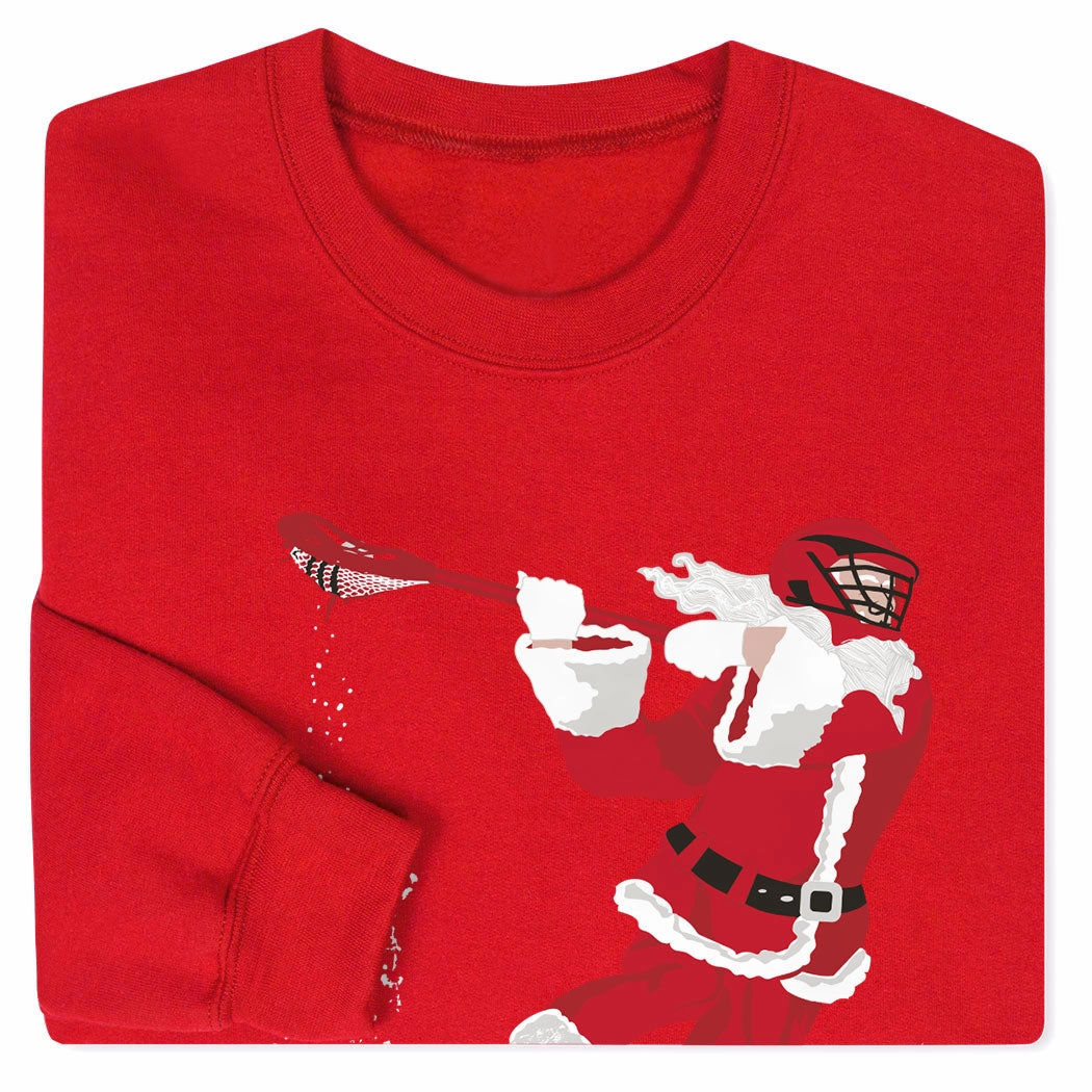Cool Designs On Sweatshirts Guys Lacrosse Crewneck Sweatshirt - Santa Laxer