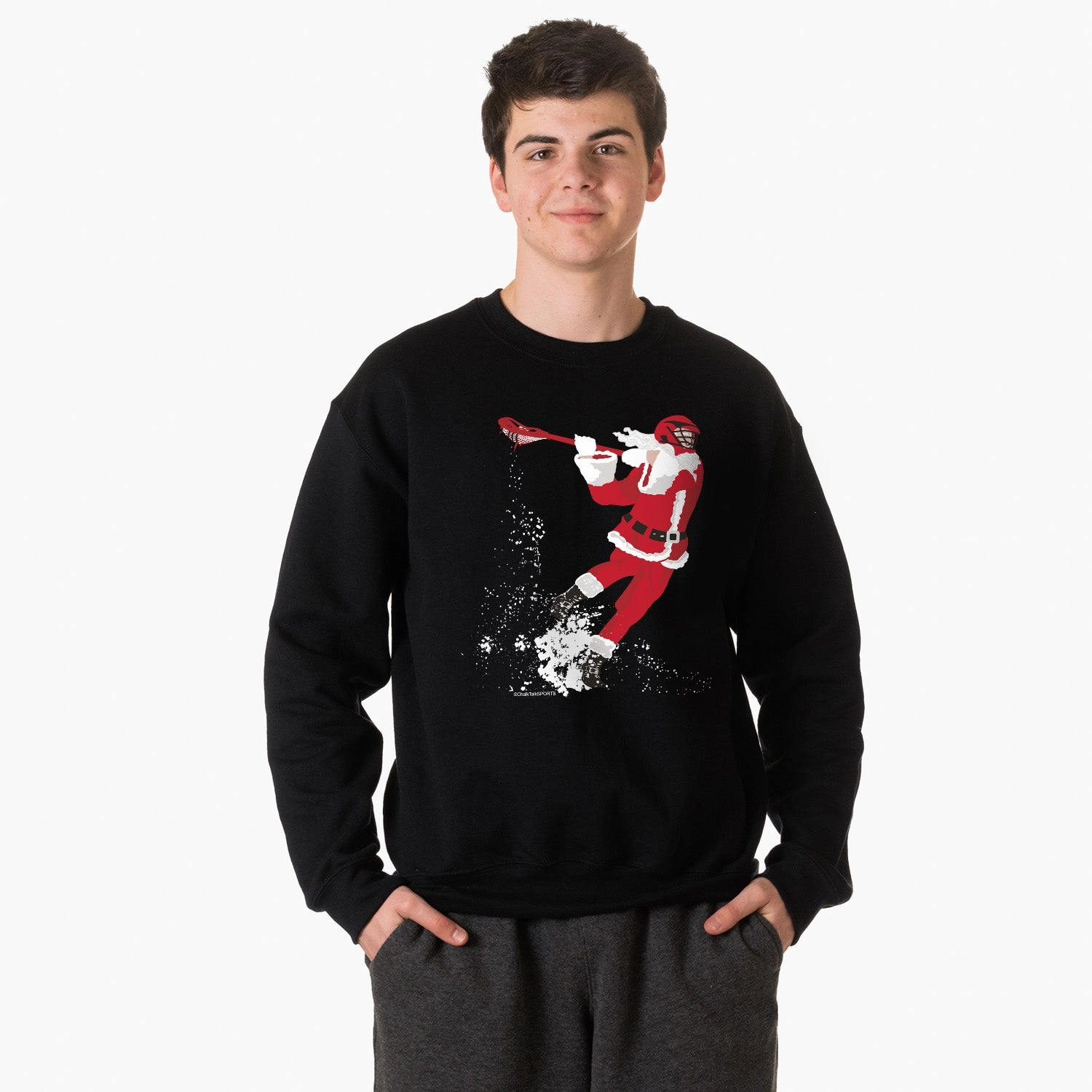 Sloppy Joe Sweatshirts Uk Guys Lacrosse Crewneck Sweatshirt - Santa Laxer