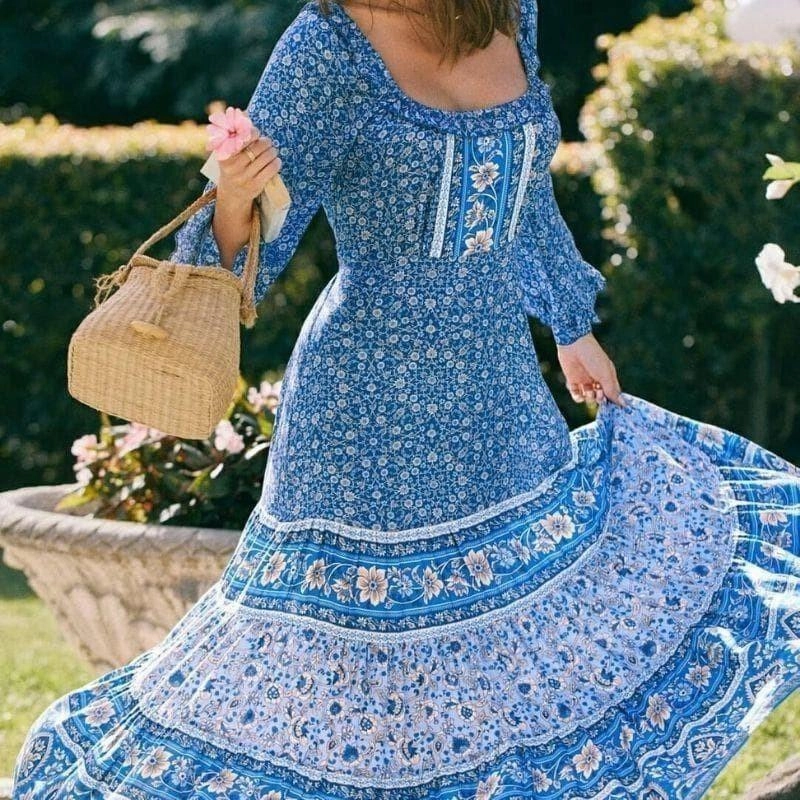 Maxi Dress For Short Curvy Gypsy Maxi Dress Floral Orange And Burgundy Or Blue And Blush You Choose Bohemian Ruffles Flare Sleeves Tie Waist Peasant Blouse Gown Available In Sizes XS Small Medium Or Large