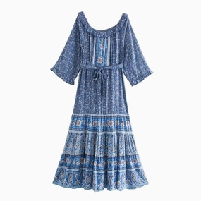 Gypsy Maxi Dress Floral Orange And Burgundy Or Blue And Blush You Choose Bohemian Ruffles Flare Sleeves Tie Waist Peasant Blouse Gown Available In Sizes XS Small Medium Or Large Maxi Dress Utah