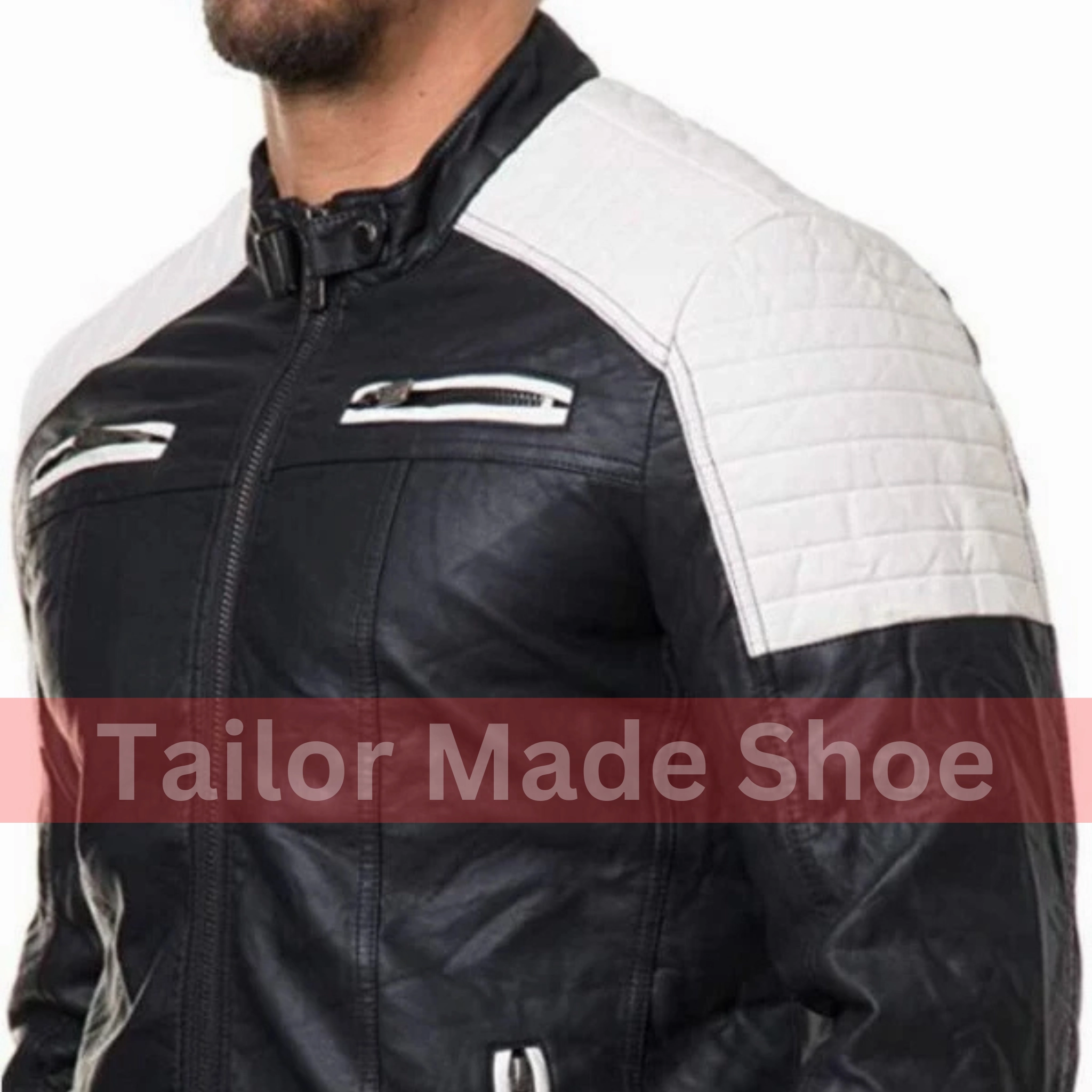 Rossignol Ski Jackets Handmade Men's Black and White Slim Fit Biker Jacket, Men Leather Jackets
